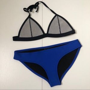 Triangl Swimwear Mesh Neoprene Swimsuit Bikini Set in Blue Size Small